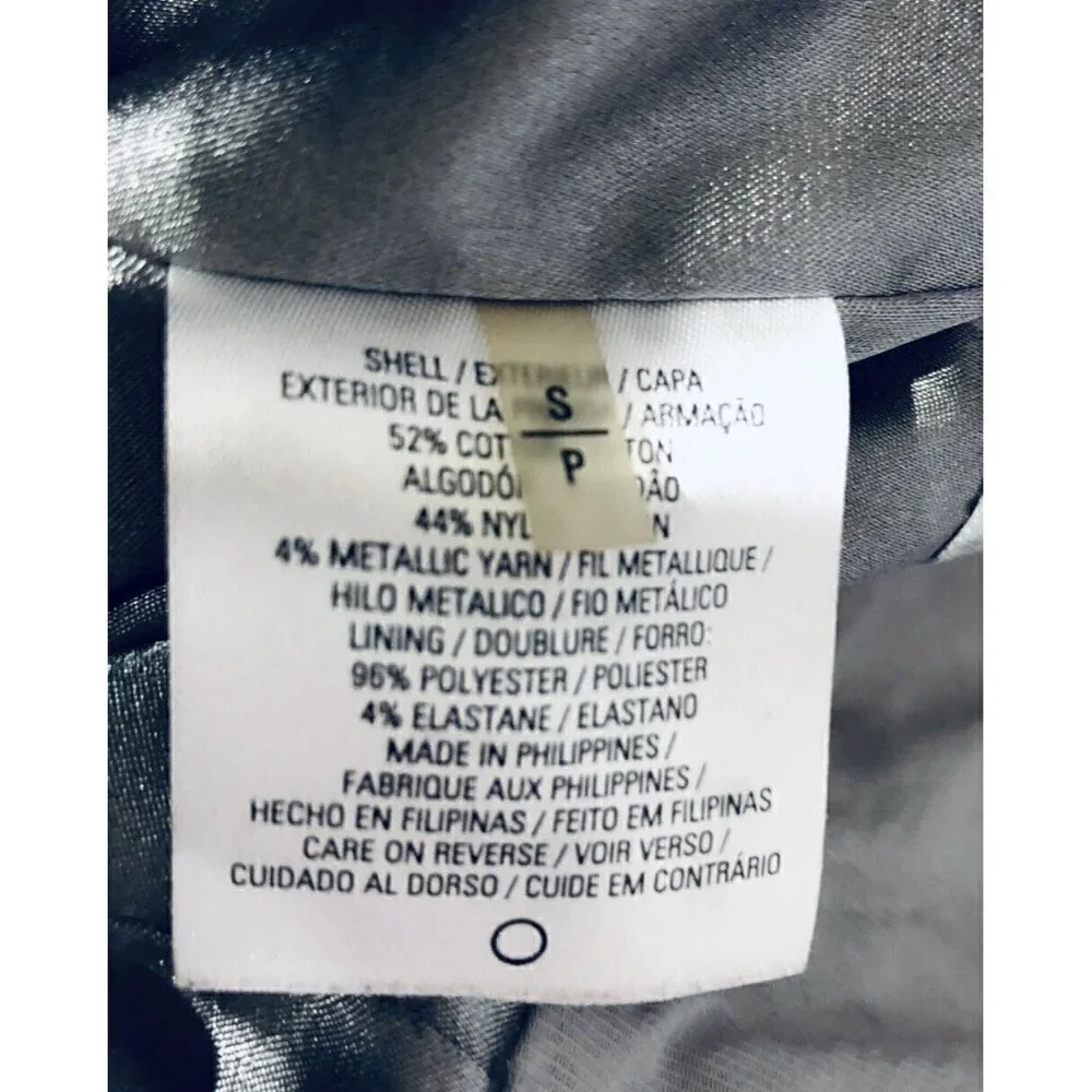 T Tahari Womens Small Gray Zip Jacket Wrinkled Cotton Metallic Boho